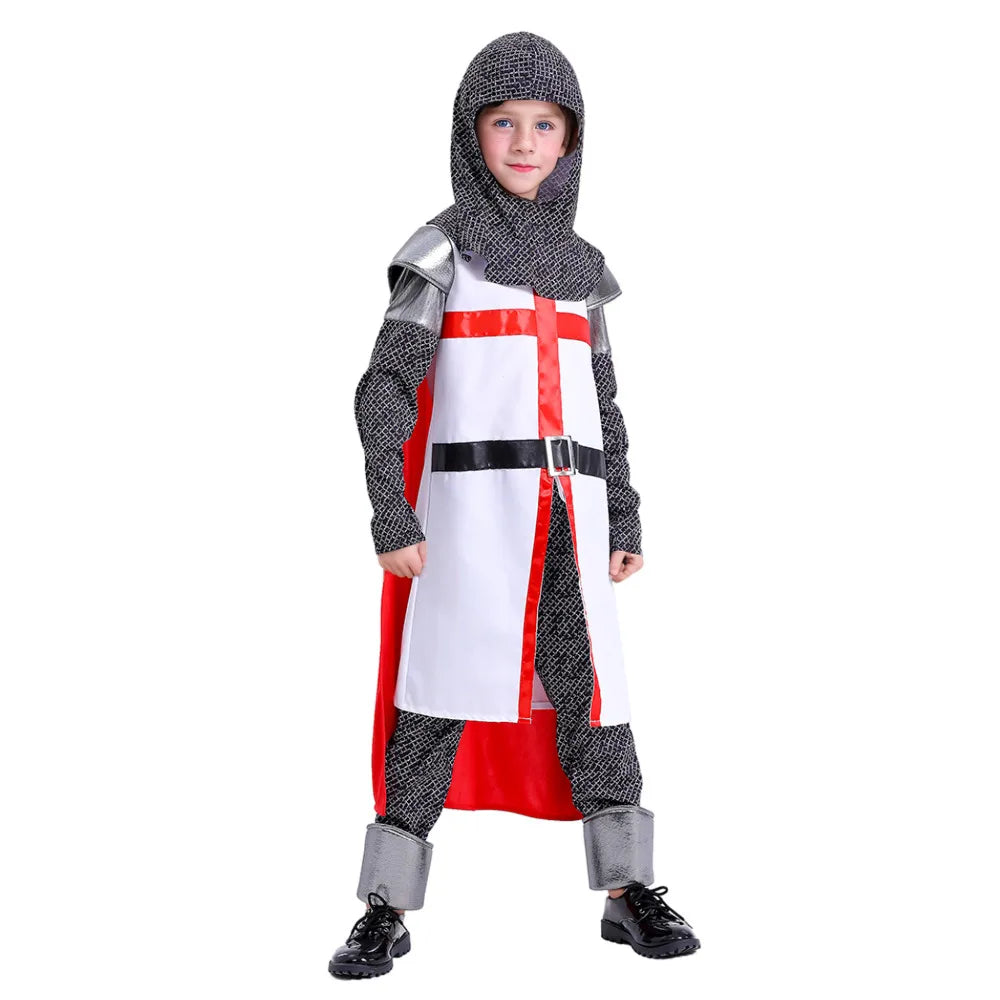 Deluxe Medieval Crusader Templar Knight Cosplay Costume For Kids Outfit Suits Boys Halloween Carnival Party