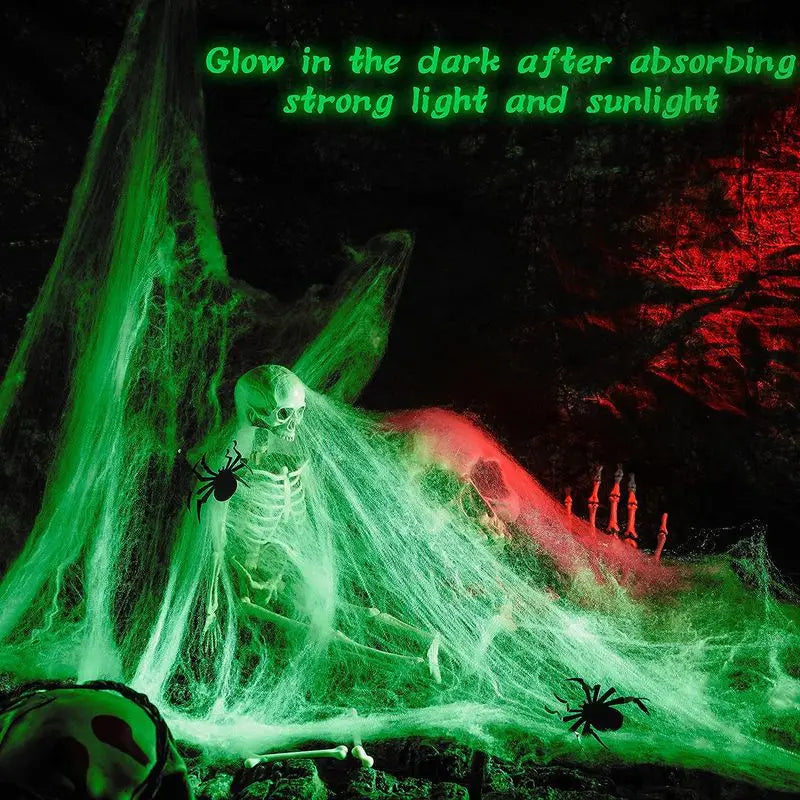 3/6/10 Meters Glow in The Dark Spider Web Halloween Fake White Spider Webs Halloween Decoration for Home/Outdoor Decor