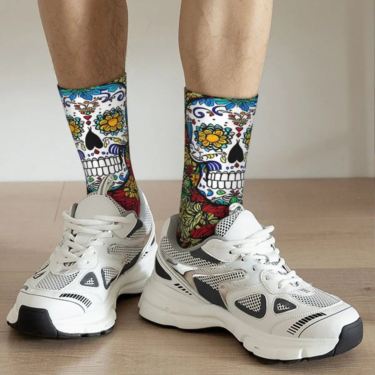 Vintage Skull In Color Men's Socks Day Of The Dead Mexico Skull Unisex Street Style Pattern Printed Funny Crew Sock Gift