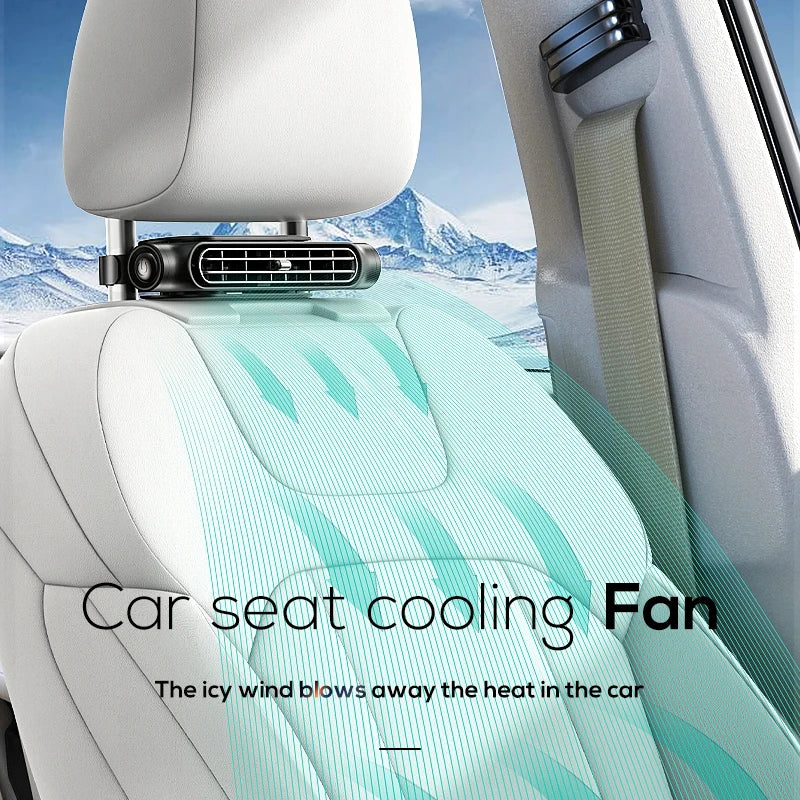 Portable Car Seat Fan for Front Rear Seat Passenge USB Powered Car Headrest Cooling Air Fan Adjustable Strap Car Interior Fan