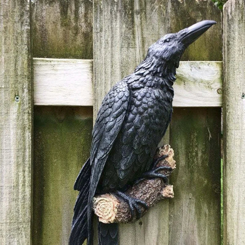 Fake Raven Resin Statue Bird Crow Sculpture Outdoor Crows Halloween Decor Creative for Garden Courtyard Animal Decoration