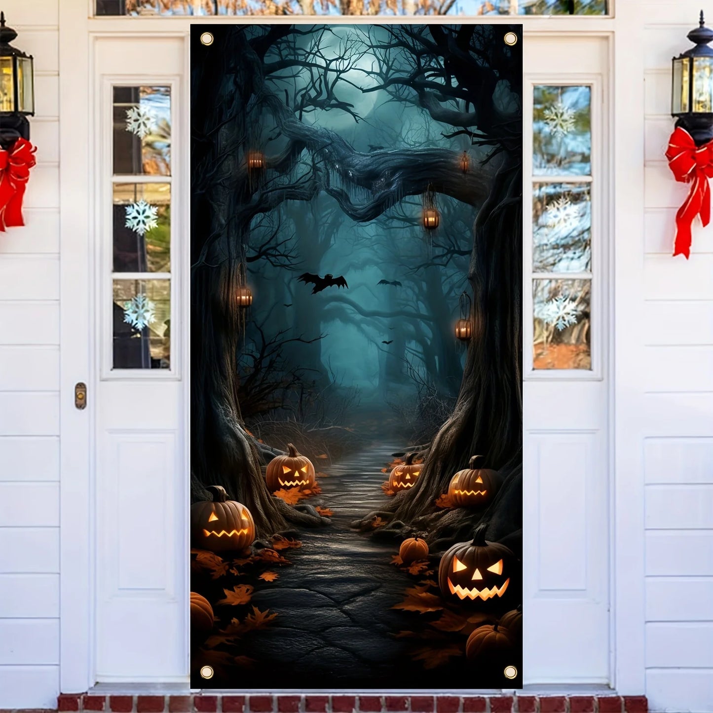 Spooky Halloween Door Banner, Pumpkin & Bat Design, Outdoor Decoration For Home ,Garden, Ideal For Party ,Photo Backdrop