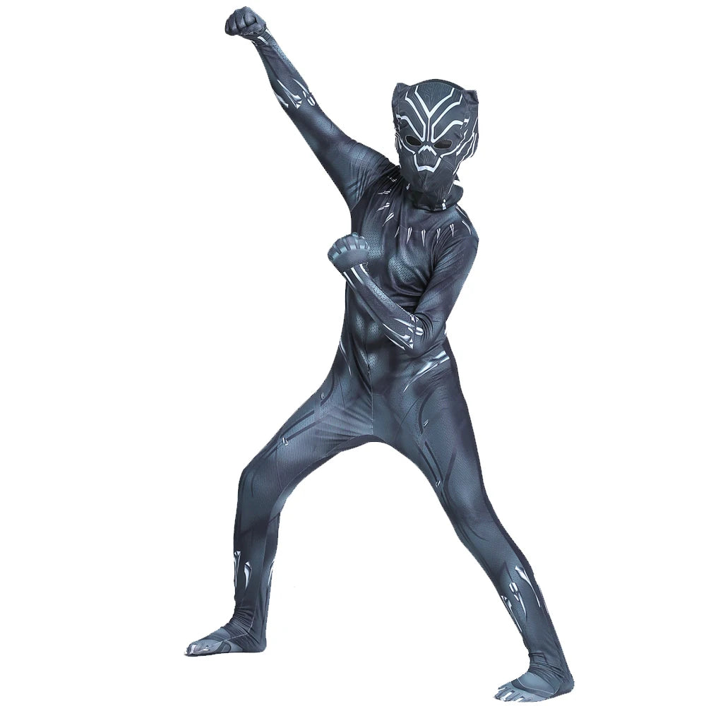 Boys Black Panther Tights Superhero Tights Movie Character Cosplay Justice Hero Mask Set Halloween Dress Up Kids Fantasy Costume