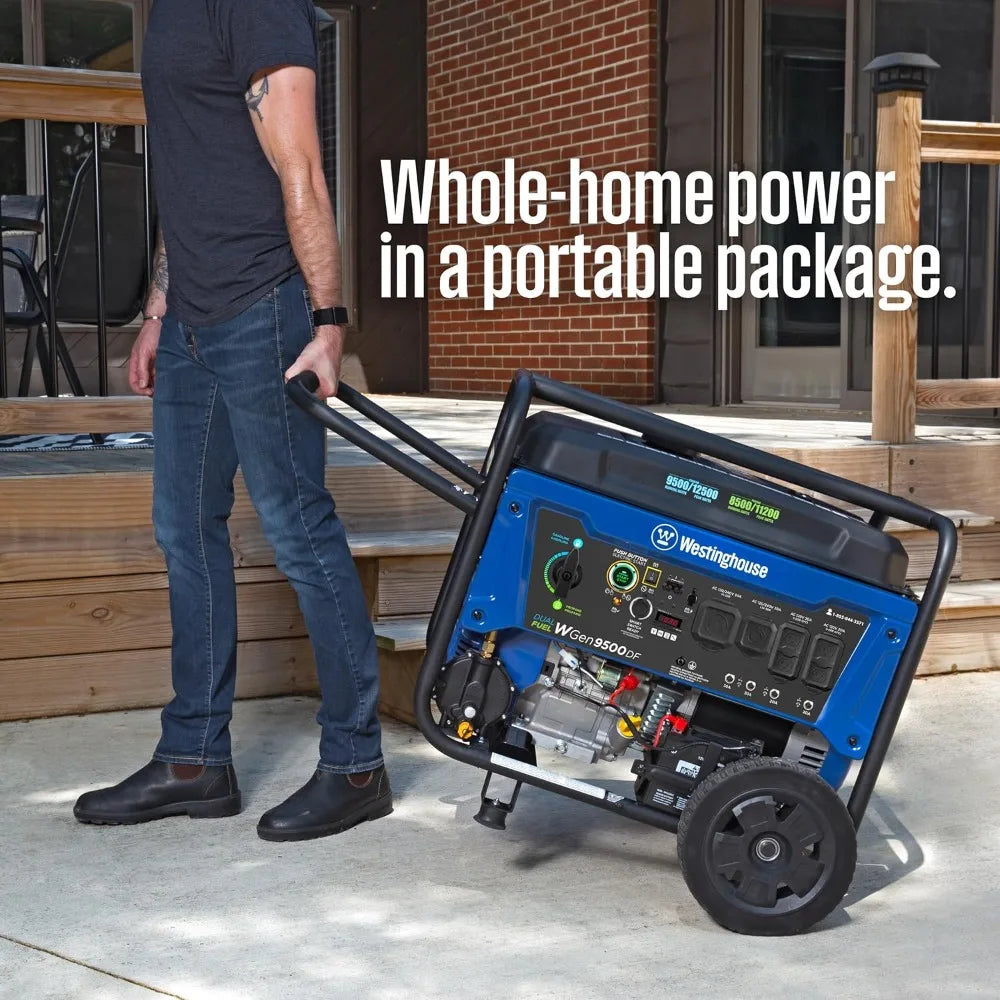 12500 Watt Dual Fuel Home Backup Portable Generator, Remote Electric Start, Transfer Switch Ready, Gas and Propane Powered