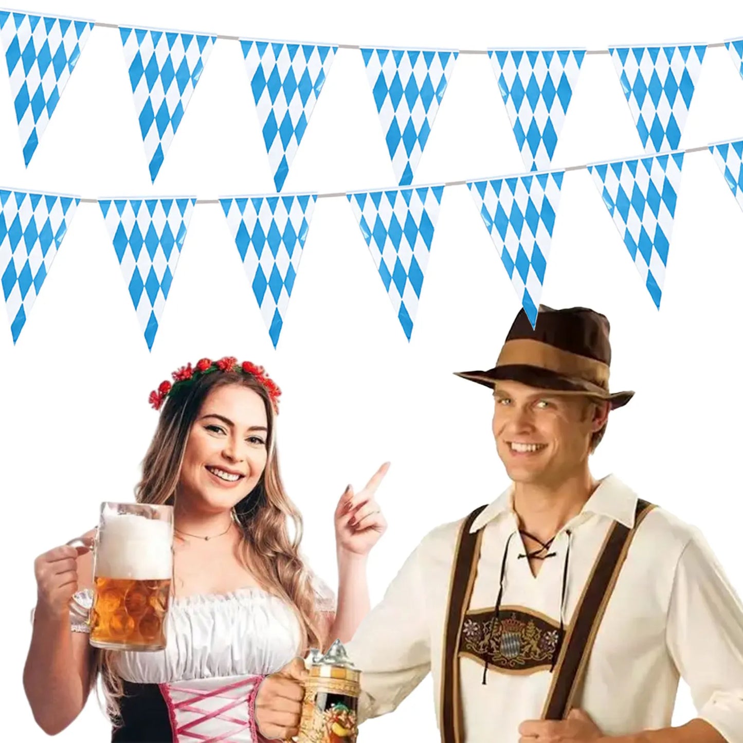 Oktoberfest Bavarian Blue White Lattice Plastic Banners Flag