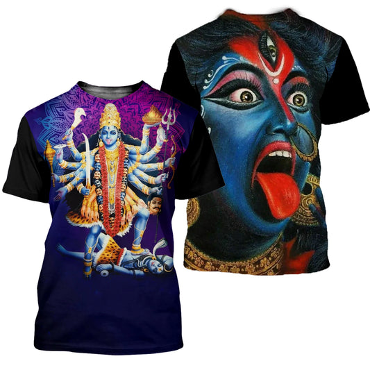 Jumeast Indian Goddess Maa Kali Puja Men T-shirts 3D Printed Diwali Pooja Custom T Shirt Unisex Baggy Fashion Clothing Tee Tops