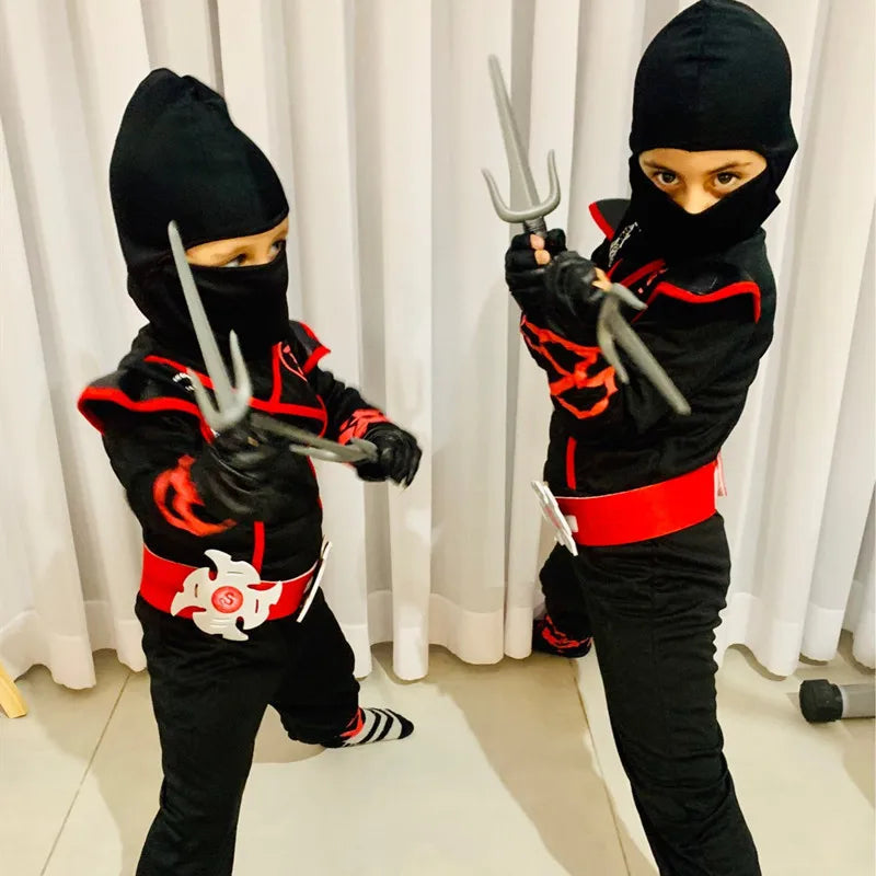 Boys Ninja Deluxe Costume for Kids with Weapon Accessories Kids Kung Fu Outfit Halloween Ideas Gifts with Bayonet Toys