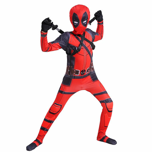 Superhero Deadpool Costume Halloween Cosplay Jumpsuit Boys Fantasy Movie Character Mask Tights with Sword and Bag Holiday Set