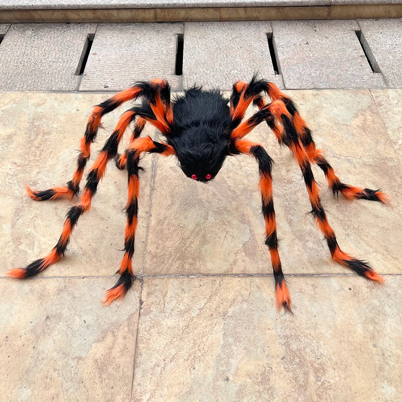 Halloween Black Giant Spider Scary Artificial Plush Spider Home Bar Haunted House Scene Ornament Prop Holiday Outdoor Decoration