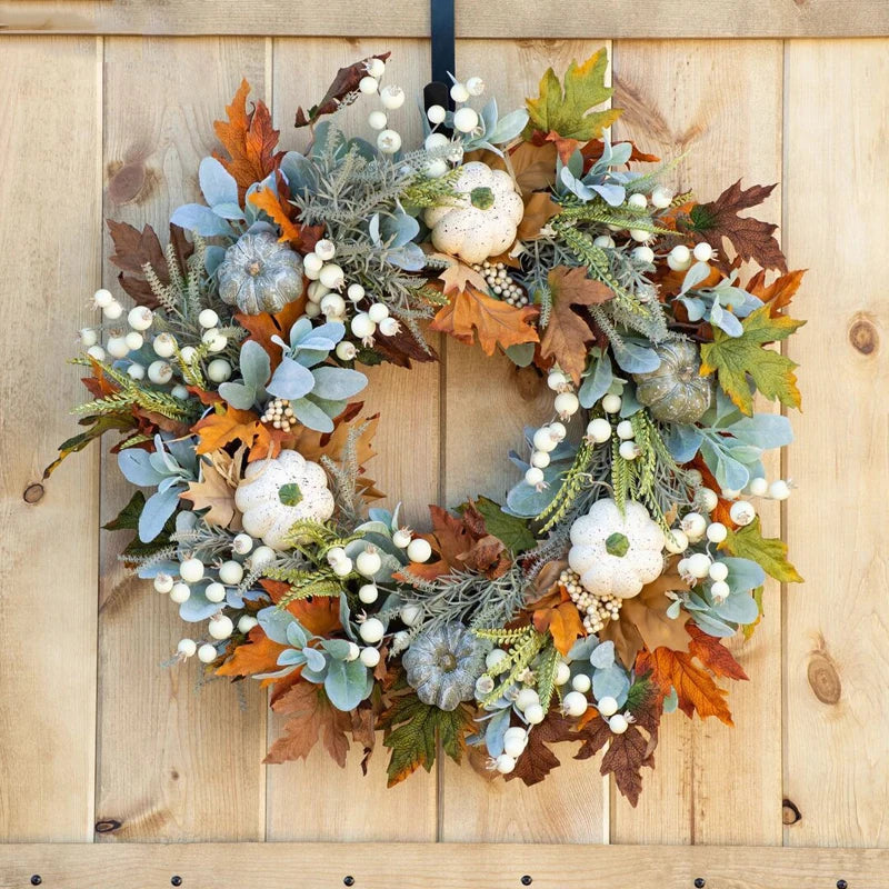 45cm Fall Wreaths Pumpkin Berry Maple Leaf Artificial Wreath Harvest Autumn Door Wreath Christmas Halloween Home Hanging Decor