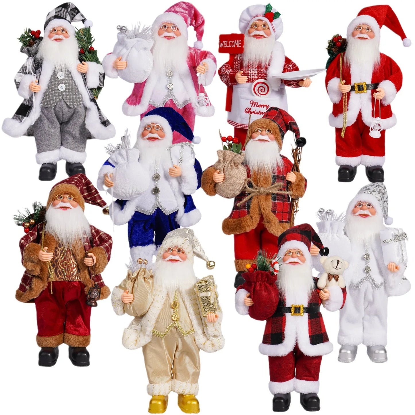 Christmas 12-inch Santa Figure Standing Santa Doll Window Decorations Christmas Decorations Christmas Gifts Birthday Gifts