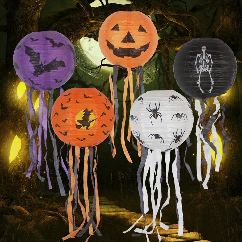 1pc Halloween Paper Lanterns Pumpkin Spider Bat Skeleton Lanterns for Halloween Party Decorations Indoor Outdoor Party Supplies