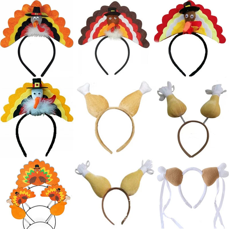 Thanksgiving Cute Turkey Headband Hair Hoop Accessories Chicken Thigh Headband for Girls Party Cosplay Decorations