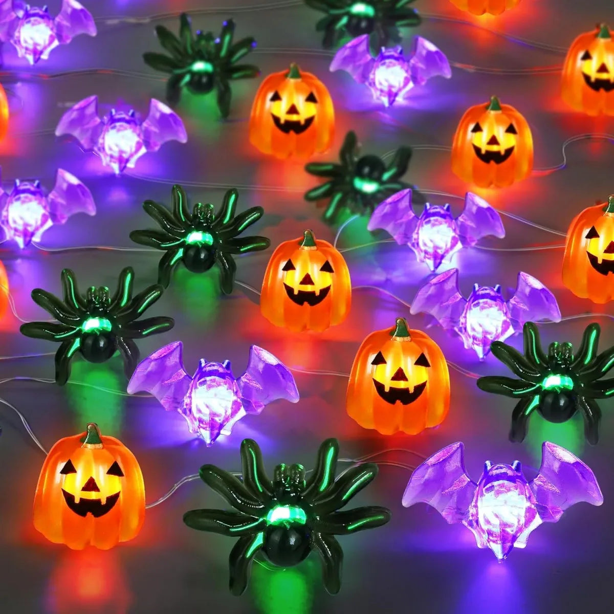 1pc LED Halloween Pumpkin Spider Bat String Light Battery Operated Waterproof Indoor And Outdoor Spooky Atmosphere Hanging Decor