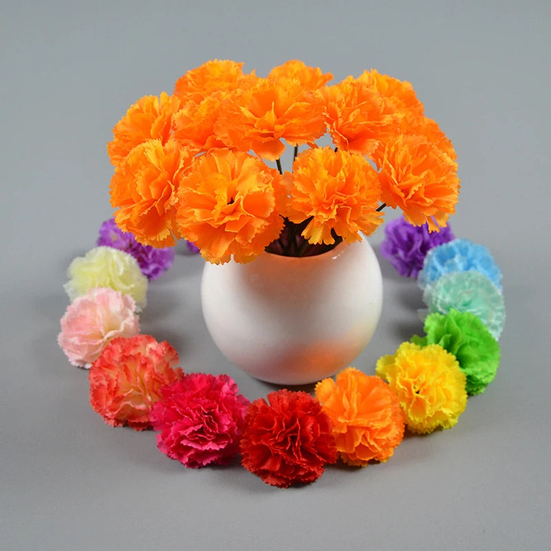 10Pcs Mexican Marigold Artificial Flowers For Day Of The Dead Diwali Home DIY Craft Party Halloween Dia De Los Muertos Decor