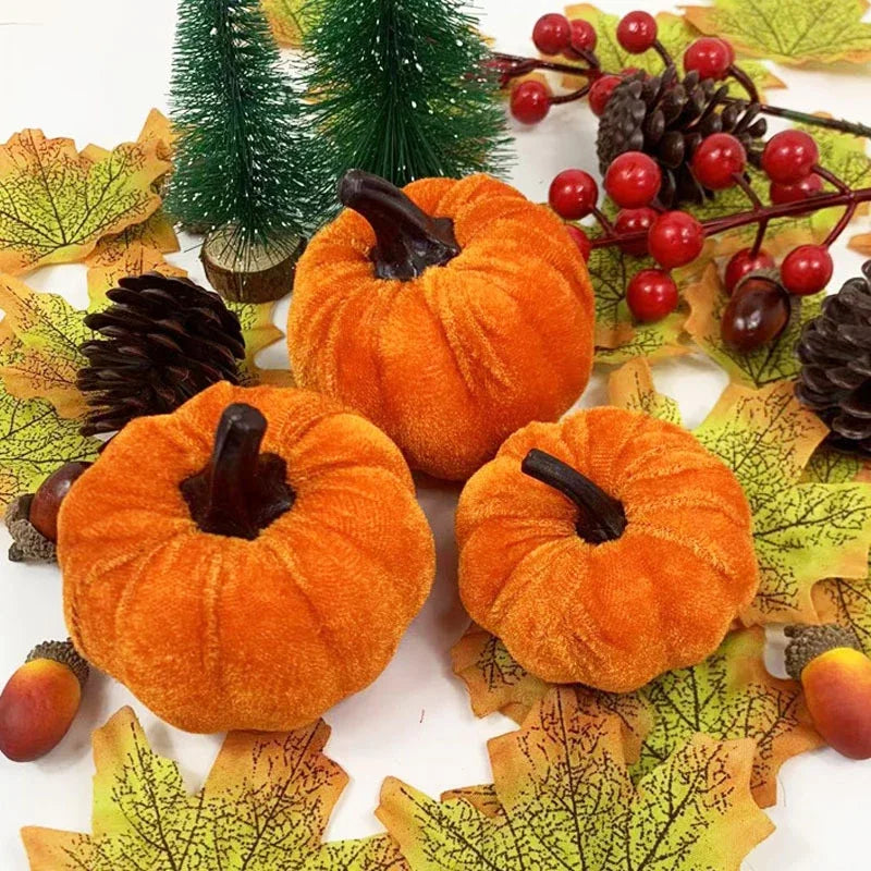 New Simulated Flannel Velvet Cloth Pumpkin Decoration Colorful Artificial Pumpkin Set Halloween Thanksgiving Party Ornament