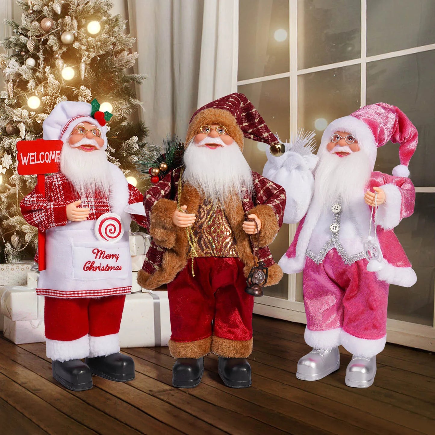 Christmas 12-inch Santa Figure Standing Santa Doll Window Decorations Christmas Decorations Christmas Gifts Birthday Gifts