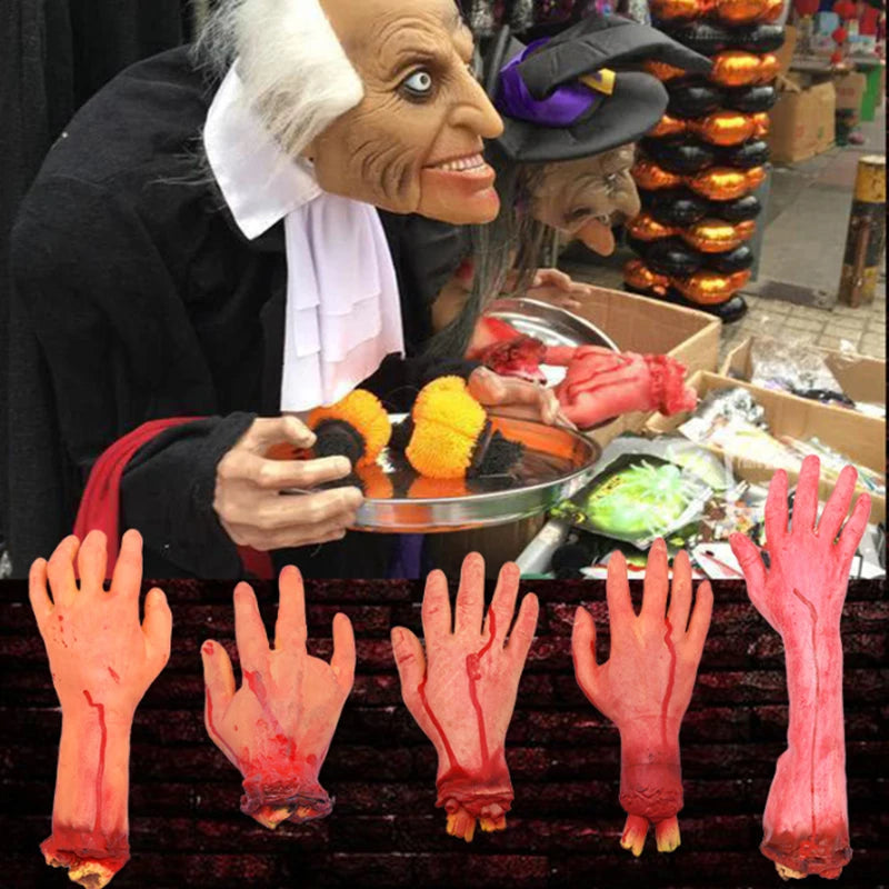 2024 Halloween Fake Human Arm Plastic Hands Foot Bloody Dead Body Parts Outdoor Haunted House Scary Props Halloween Decorations