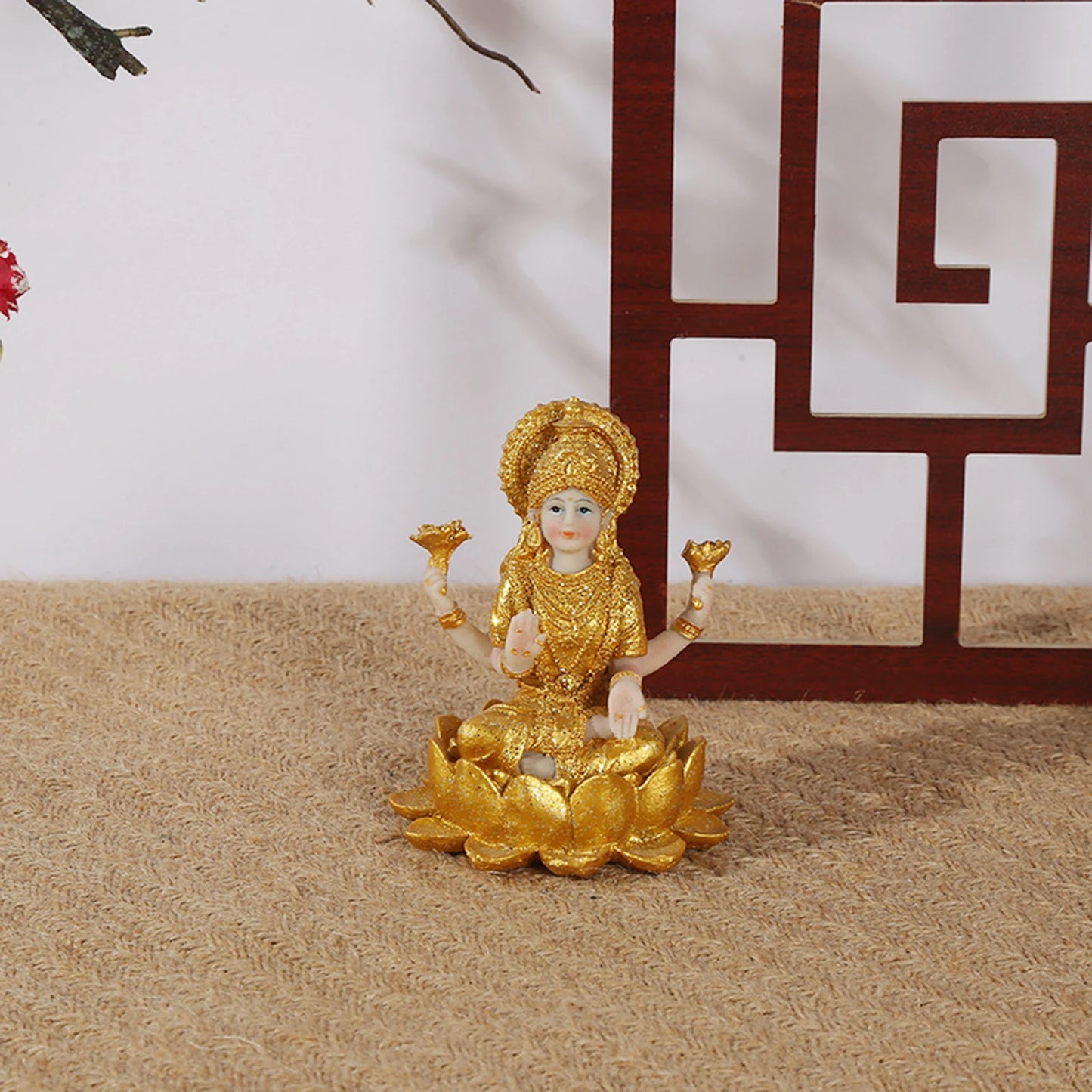 Mini Hindu Goddess Indian Gold Buddha Figurine Meditation Resin Gift Prosperity Yoga Room for Altar Garden Diwali Shrine Office