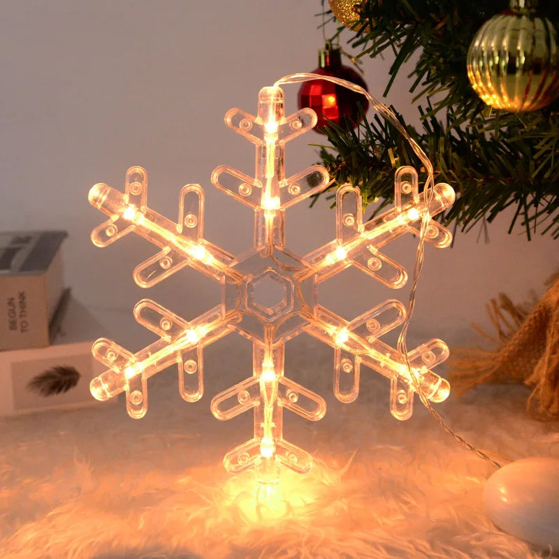 Christmas LED Light Snowflake Santa Deer Hanging Sucker Lamp Window Ornaments Decoration for Home Navidad 2023 New Year Decor