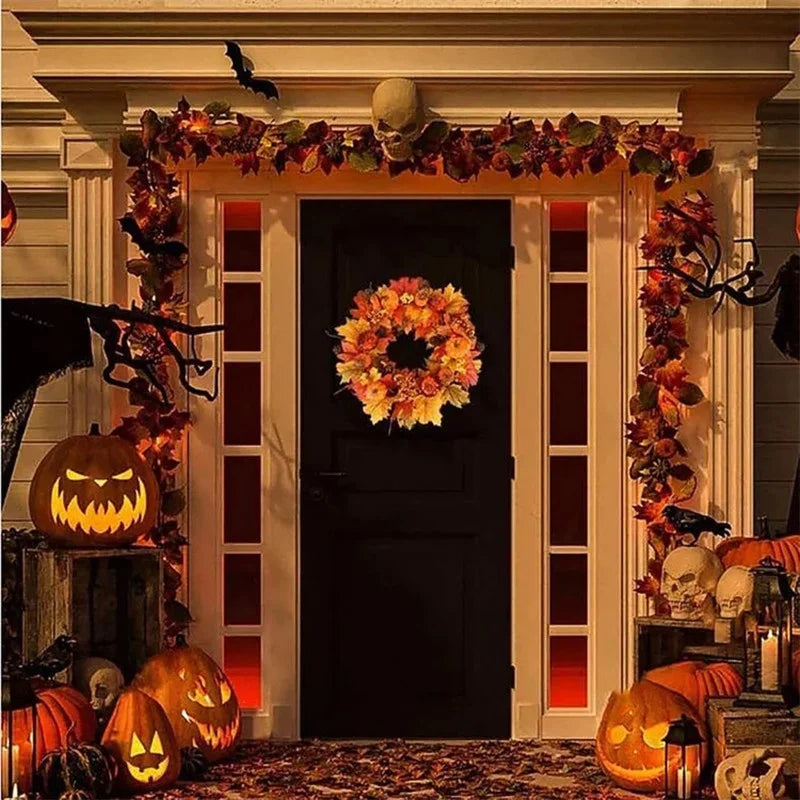 Autumn Wreath Farmhouse Garland Fall Pumpkin Wreath Harvest Front Door Wall Hanging Christmas Halloween Wreath Home Decoration