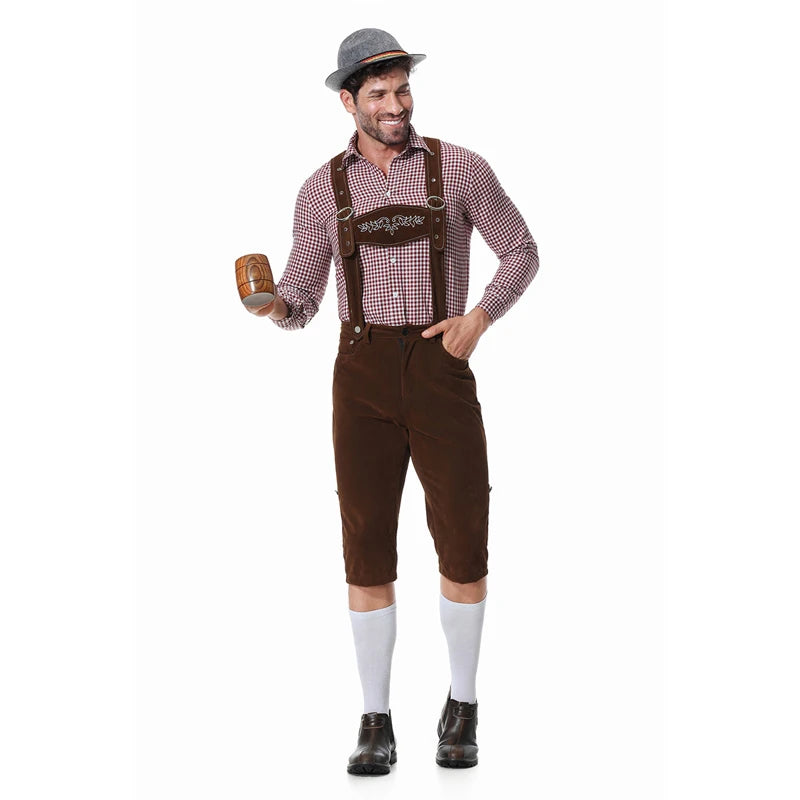 Guy Oktoberfest Traditional Lederhosen Costume Pubs Bartender Outfit Cosplay Carnival Halloween Fancy Party Dress