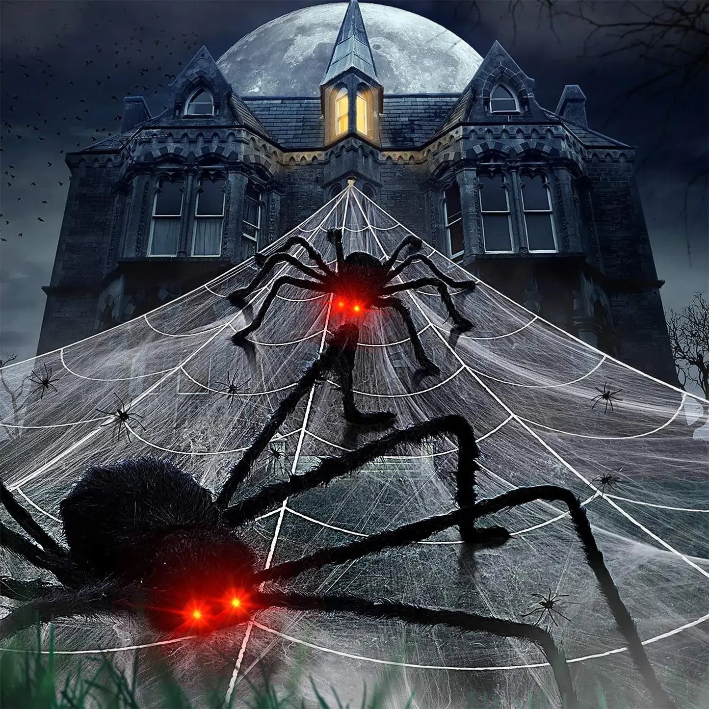 Halloween LED Glow Plush Spider Halloween Decoration Party Props Outdoor Big Spider Decoration Chamber Trick A Prank  Big Spider