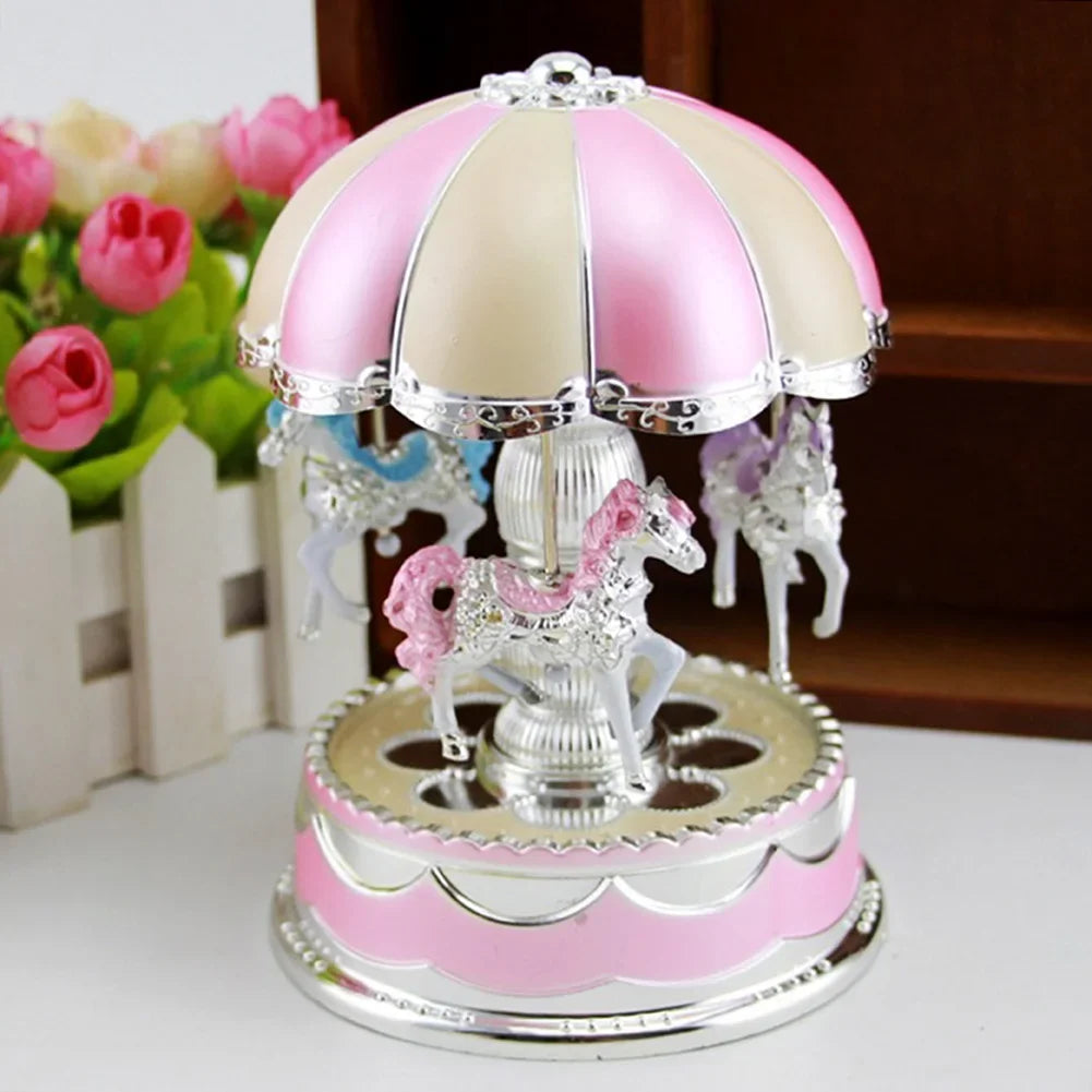 LED Classical Musical Box Mini Carousel Merry-Go-Round Music Case Christmas Gifts for Adult Kids Wedding Decor for Childrens Day