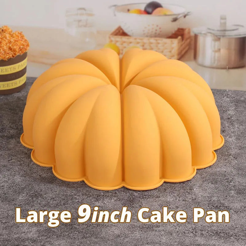 Large 9 Inch Cake Pan Fall Silicone Mold Halloween Pumpkin Shaped Mould Thanksgiving Harvest Baking Cookie Candle Epoxy Mold