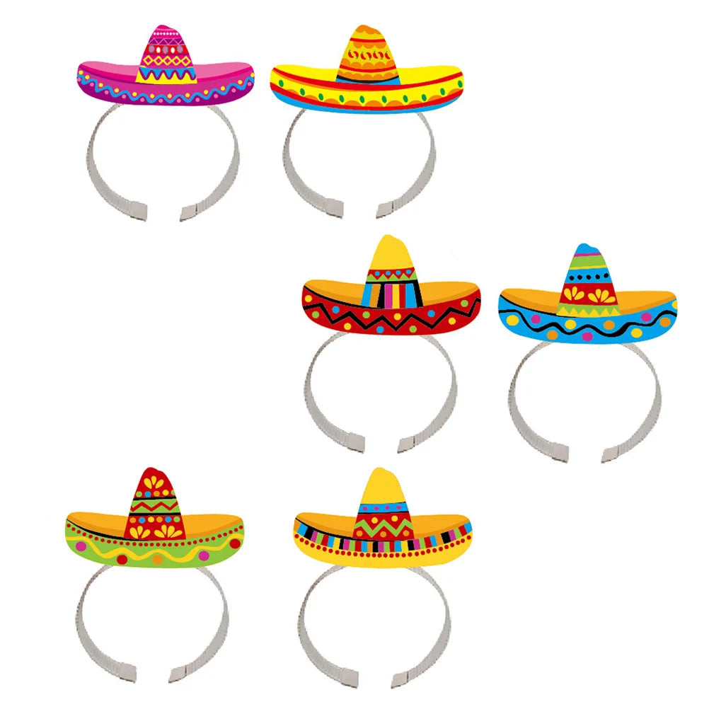 6 Pcs Mexican Hat Headband Sombrero Hats Headbands Brim 16x11cm Day The Dead Hairbands Paper Party Supplies