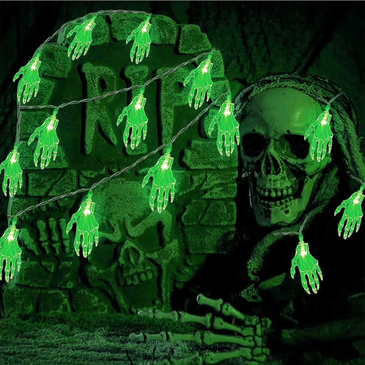 1PC 3M 20LED Halloween Spooky Skeleton Hand String Lights Indoor & Outdoor Battery Operated Halloween Decorative Light