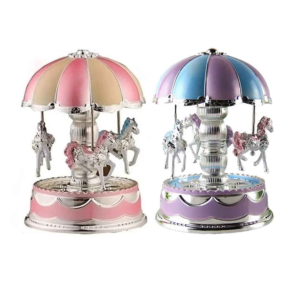 LED Classical Musical Box Mini Carousel Merry-Go-Round Music Case Christmas Gifts for Adult Kids Wedding Decor for Childrens Day