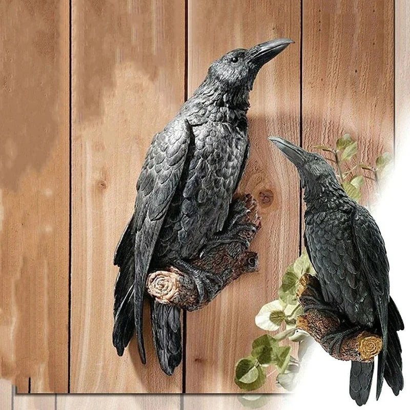 Fake Raven Resin Statue Bird Crow Sculpture Outdoor Crows Halloween Decor Creative for Garden Courtyard Animal Decoration