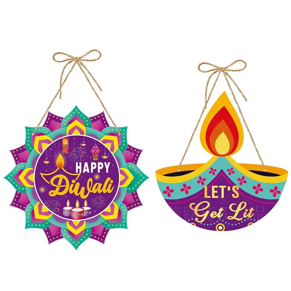 Diwali Party Decoration Candlelight Paper Door Hanging Pendant Lets Get Lit Ornaments Happy India Diwali Parti Decor