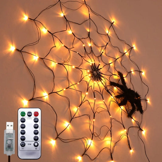 New LED Spider Web String Light with Remote Control 8 Modes Net Mesh Atmosphere Lamp Outdoor Indoor Party Halloween Decoration