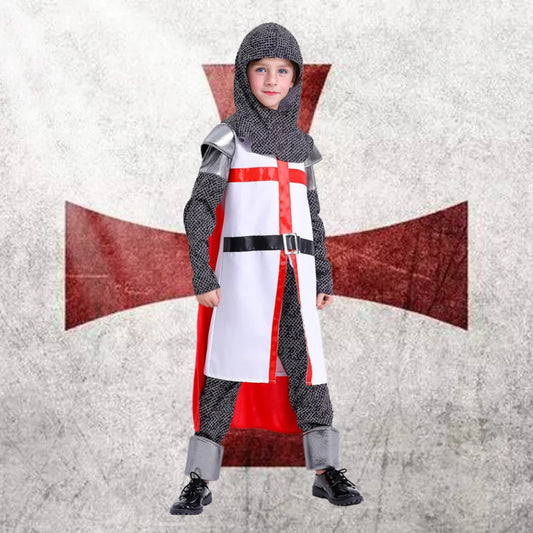 Deluxe Medieval Crusader Templar Knight Cosplay Costume For Kids Outfit Suits Boys Halloween Carnival Party