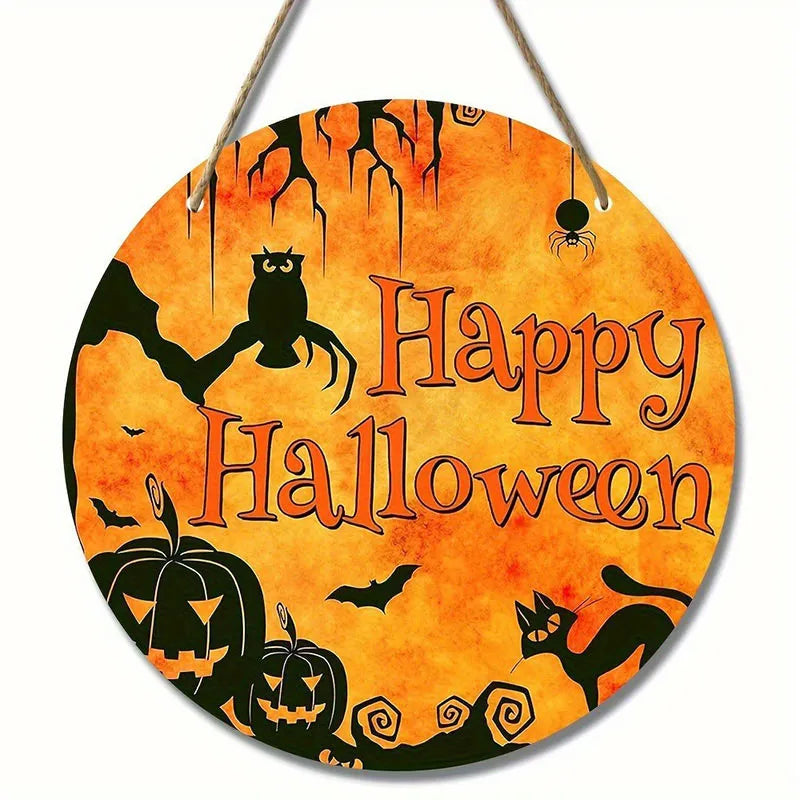 Halloween Wooden Wreath Logo Retro Witch Pumpkin Head Horror Decoration Home Garden Art Decoration Kitchen Porch Hanging Pendant