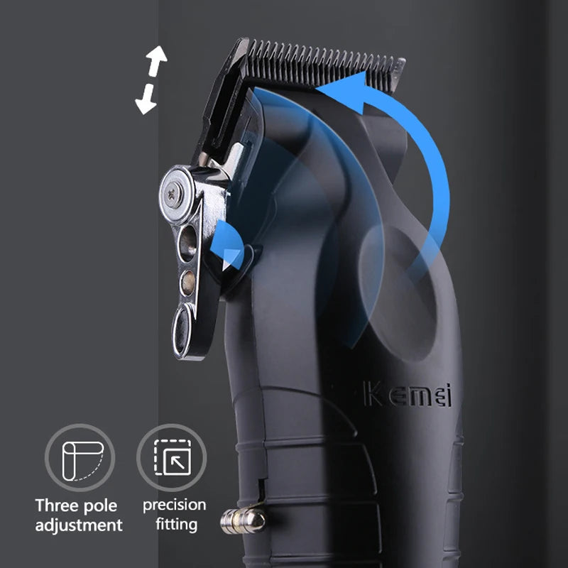 Kemei Professional Hair Clipper For Men Adjustable Cordless Electric Hair Trimmer Rechargeable Hair Cutting Machine Lithium