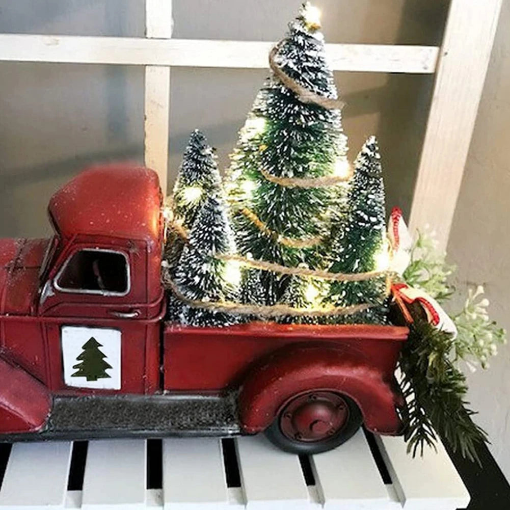 Christmas Red Truck Automobile Car with Lights Boy Gift Resin Ornament Craft Waterproof Garden Yard Tree Decoration Home Decor