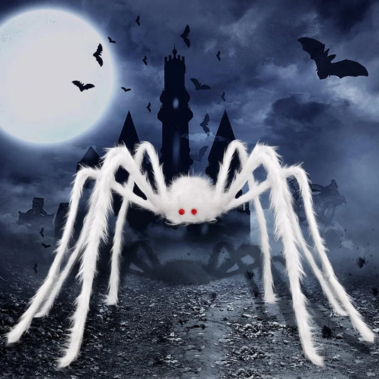 125cm Huge Halloween Spider Scary White Black Realistic Spider Props for Halloween Party Home Outdoor Yard & Indoor Decoration