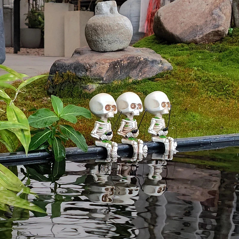 Halloween Skeleton Fishing Figurine Resin Statue Indoor Outdoor Garden Yard Party Decor Sculpture Ornament Crafts Fishing Skull