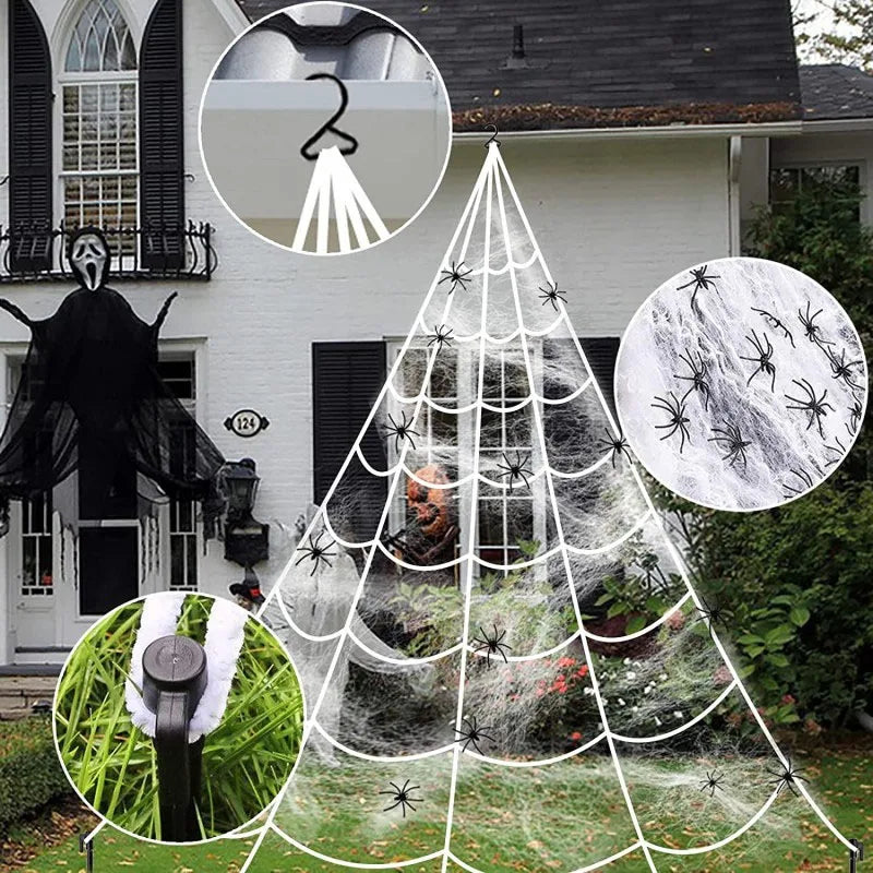 5m Halloween Spider Triangle Web Simulation Extra Large Plush Spider Net Ghost Festival Indoor and Outdoor Decoration Props