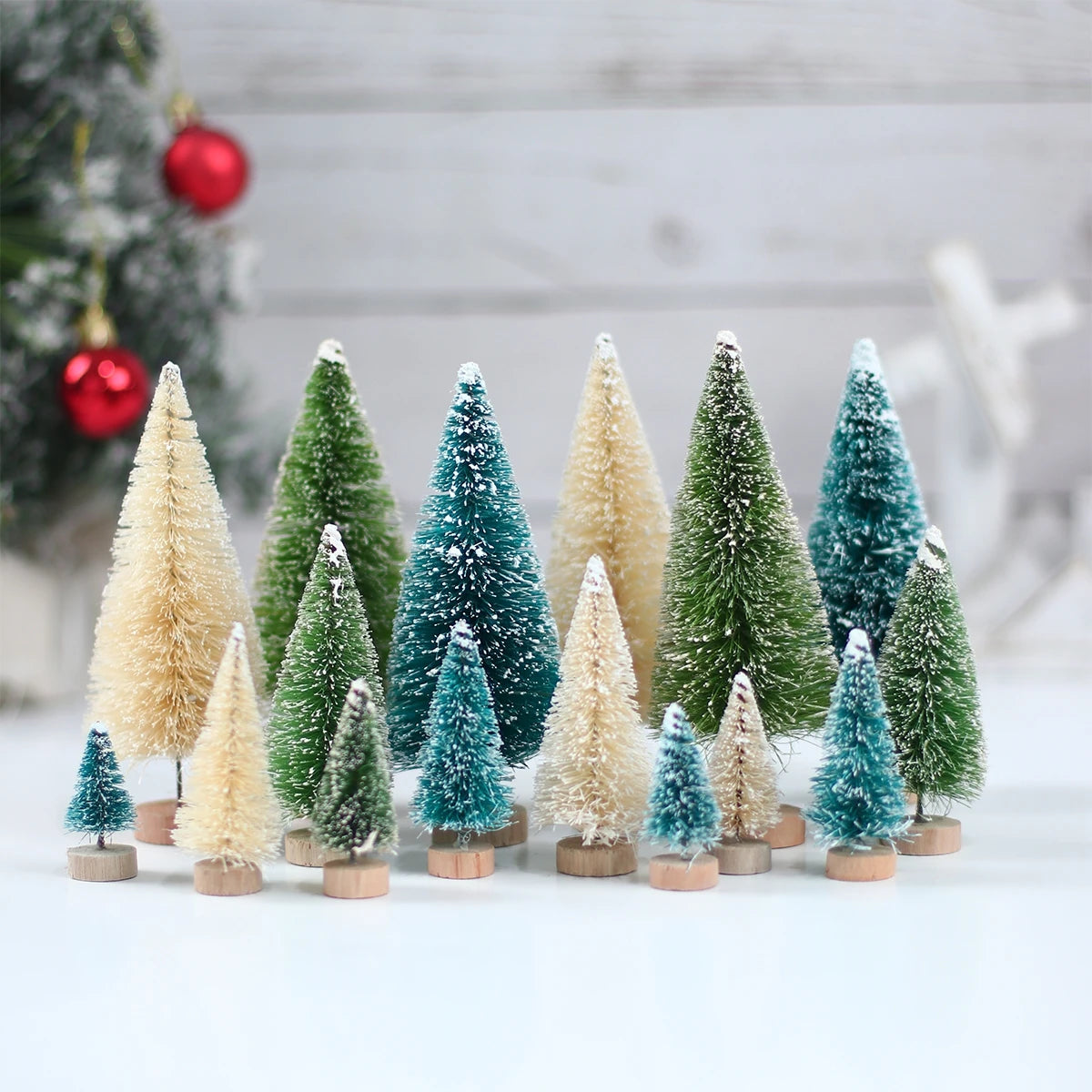 8pcs Artificial Mini Wooden Christmas Tree Blue Green White Gold Tower Pine Small Sisal Christmas Tree Tabletop Ornament Decor