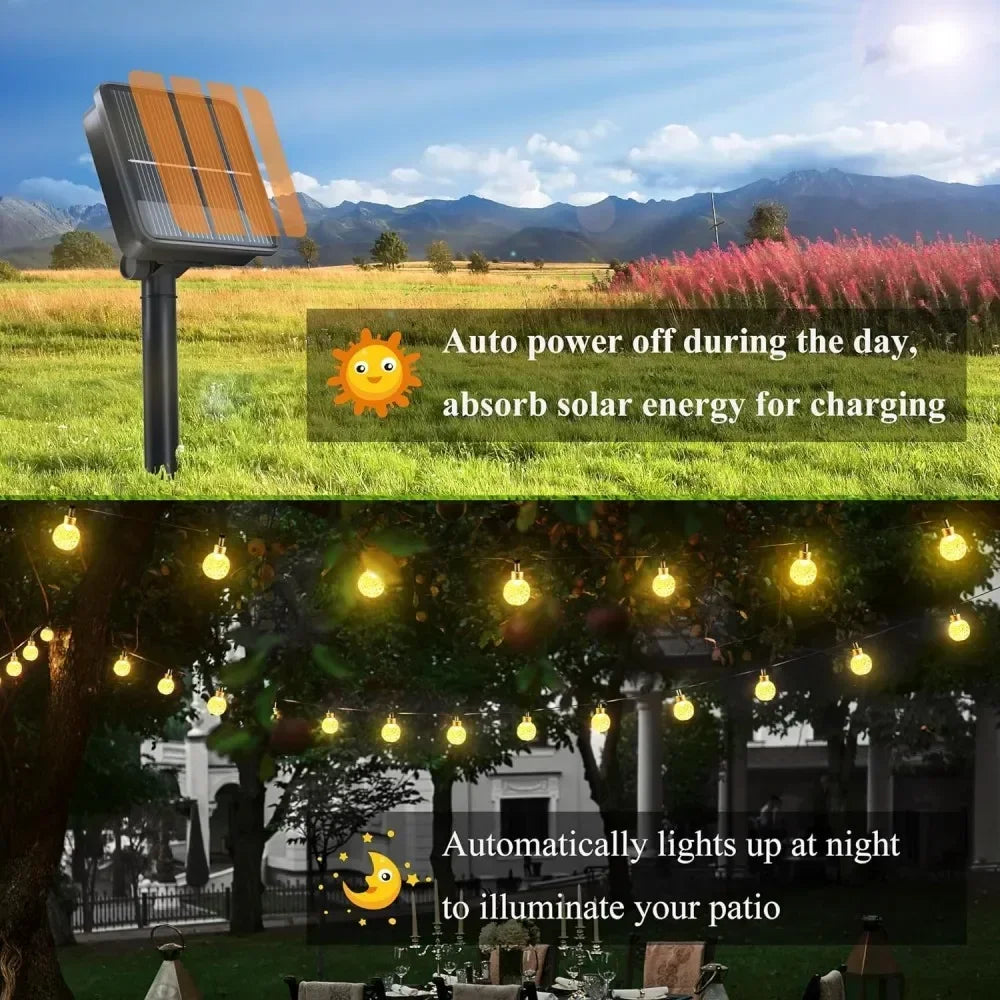 Solar String Lights Outdoor 100 LED Crystal Globe Light Waterproof Solar Fairy Light for Christmas Halloween Party Festoon Decor