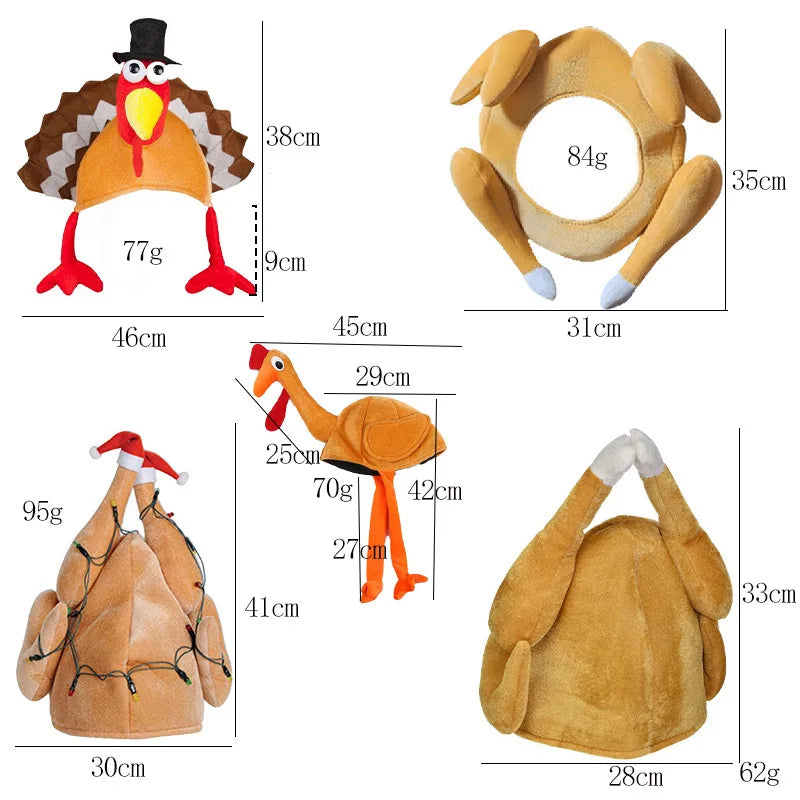 Funny Turkey Hats Chicken Gobbler Costumes Accessories Plush Headwear Cosplay Props for Holiday Xmas Halloween Thanksgiving Day