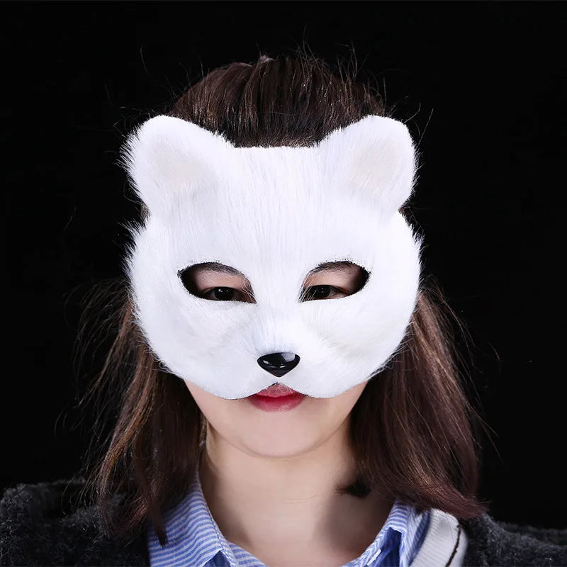 Halloween Fox Shape Half Face Eye Mask Sexy Imitation Cat Hair Animal Mask Christmas Carnival Party Cosplay Costume Props