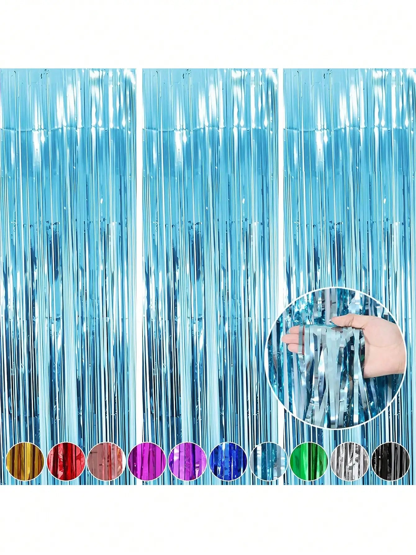 3 pieces of metal foil tassel curtains, suitable for birthday, wedding, single women, holiday, gender unveiling, party decoratio