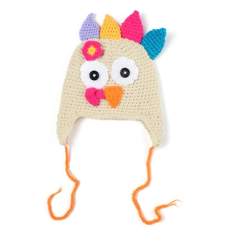 Novelty Knitted Thanksgiving Turkey Hat Handmade Baby Girls Boys Woven Turkey Hat for Photography Costume Props Gift