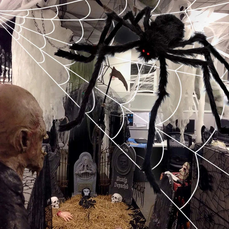 30cm, 50cm, 75cm, 90cm Giant Black Plush Spider Halloween Decorations for Home 2023 Outdoor Home Bar Haunted House Horror Props