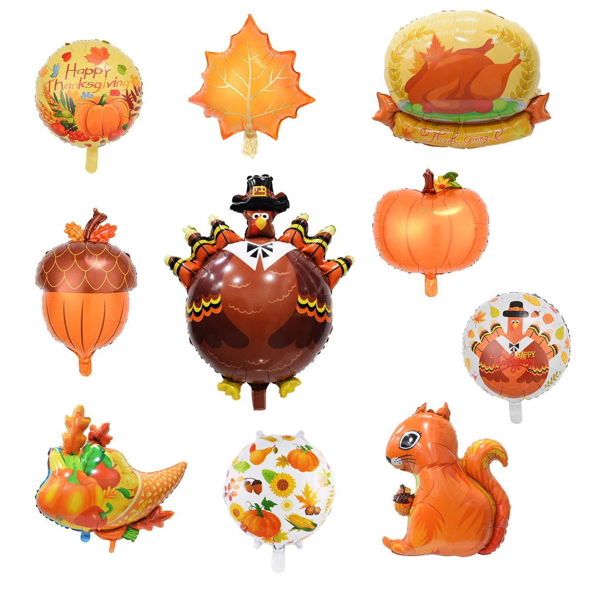 6pcs Large Thanksgiving Day Foil Balloons Set Turkey Roast Chicken Squirrel Fruit Basket Balloon Thanksgiving day Decorations